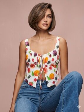 Pretty Garbage Fruit-Print White Tie-Front Top